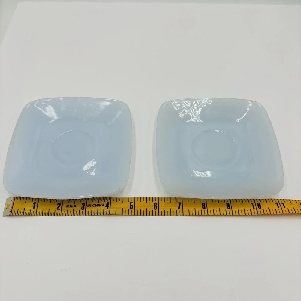 Vintage Fire King Delphite Blue Azurite Charm Square Saucer Plate Lot of 2